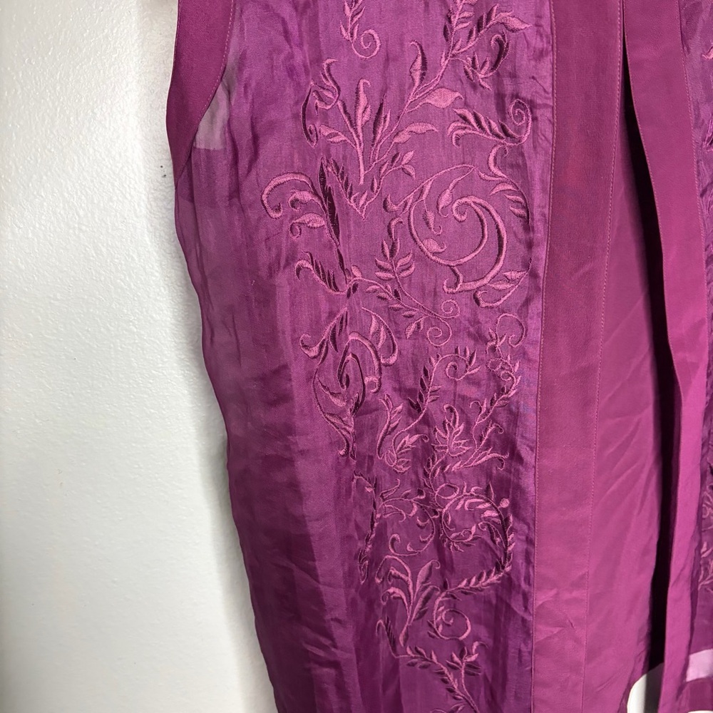 Campagnie Internationale Express 100% Silk Cardigan Blouse Large Purple Vintage - Picture 2 of 5